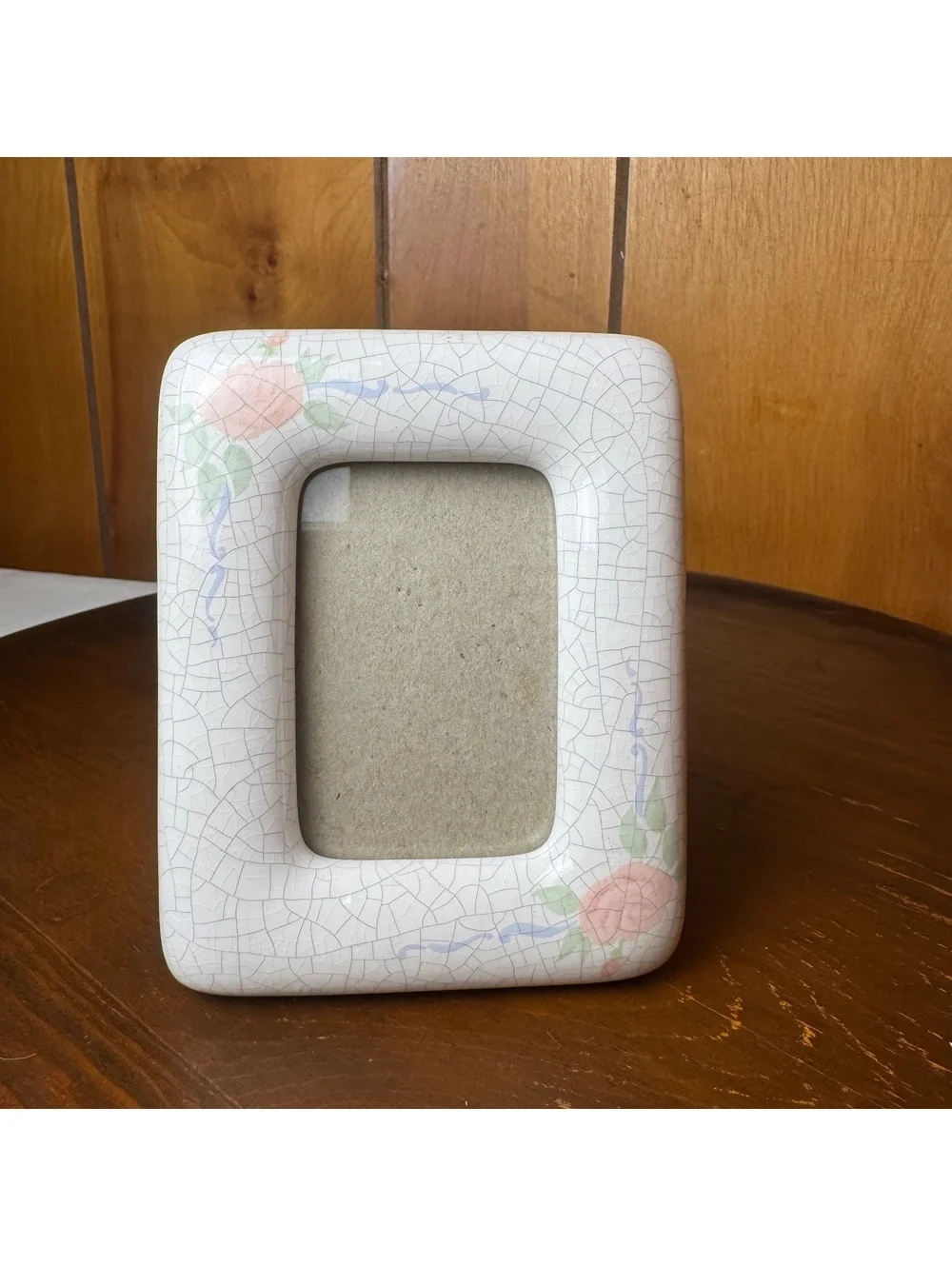 Vintage Fetco 2x3 Picture Frame Crackle Glaze Floral Rose Made in Thailand